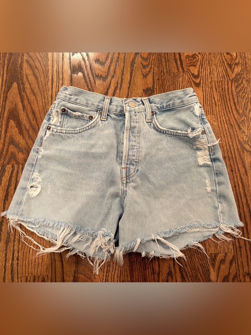 Agolde Parker Long Denim Cutoff Shorts